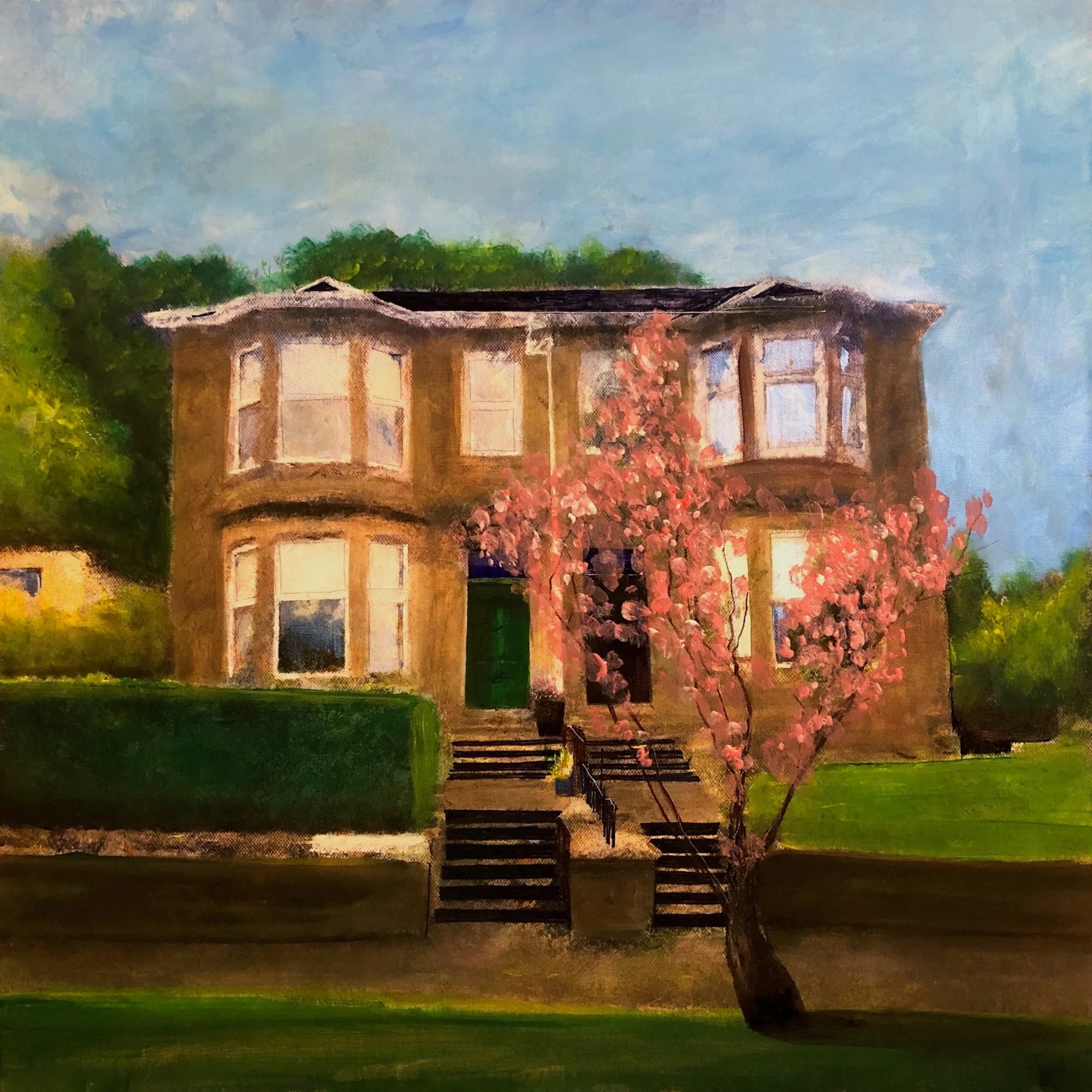 Broomberry Drive - River Clyde Art Gallery Scotland Worldwide Shipping Impressionistic House Tree Kevin Hunter Portfolio Giclee Prints