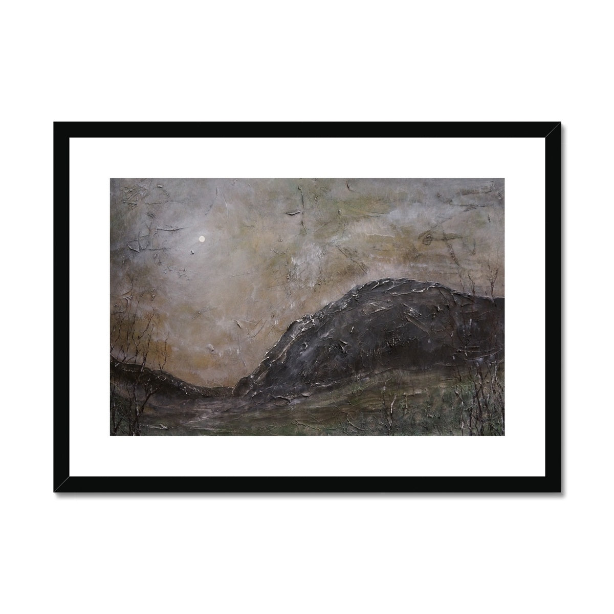 Glen Nevis Moonlight Painting | Framed & Mounted Prints From Scotland-Framed & Mounted Prints-Scottish Lochs & Mountains Art Gallery-A2 Landscape-Black Frame-Paintings, Prints, Homeware, Art Gifts From Scotland By Scottish Artist Kevin Hunter