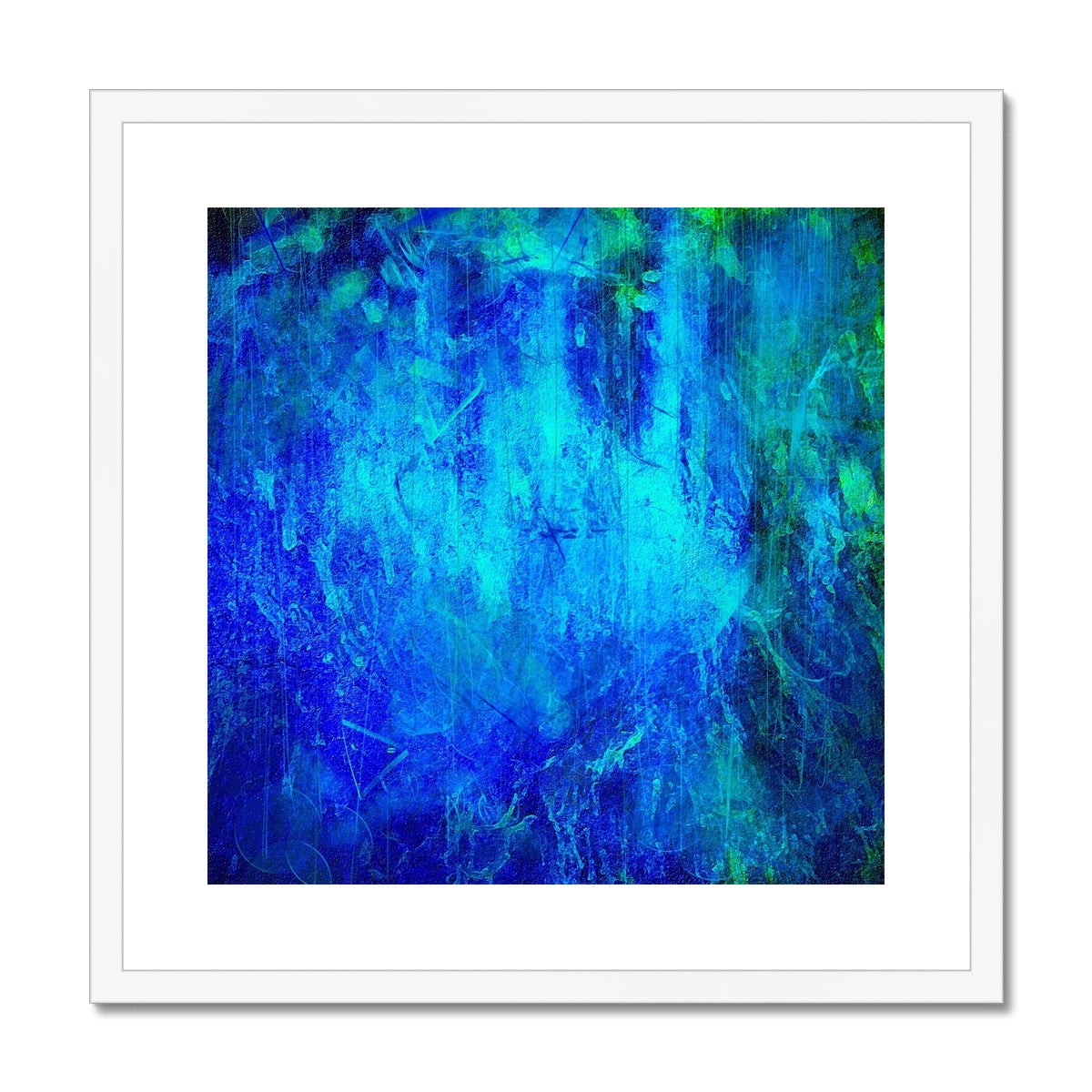 The Waterfall Abstract Painting | Framed & Mounted Prints From Scotland-Framed & Mounted Prints-Abstract & Impressionistic Art Gallery-20"x20"-White Frame-Paintings, Prints, Homeware, Art Gifts From Scotland By Scottish Artist Kevin Hunter