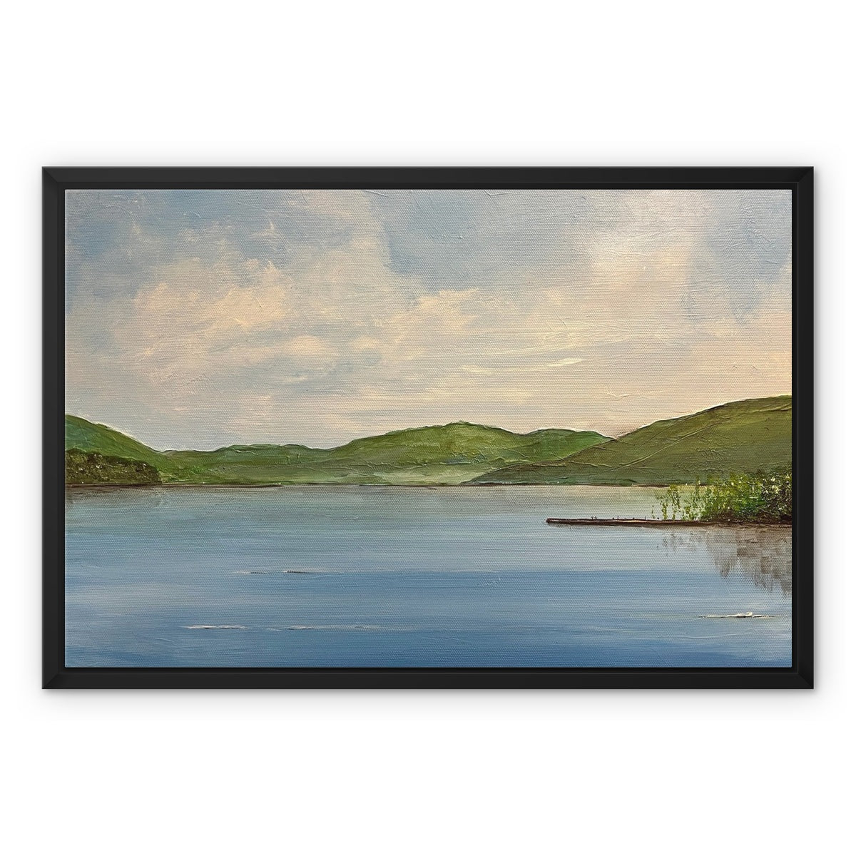 Loch Tay ii Painting | Framed Canvas-Floating Framed Canvas Prints-Scottish Lochs & Mountains Art Gallery-24"x18"-Black Frame-Paintings, Prints, Homeware, Art Gifts From Scotland By Scottish Artist Kevin Hunter