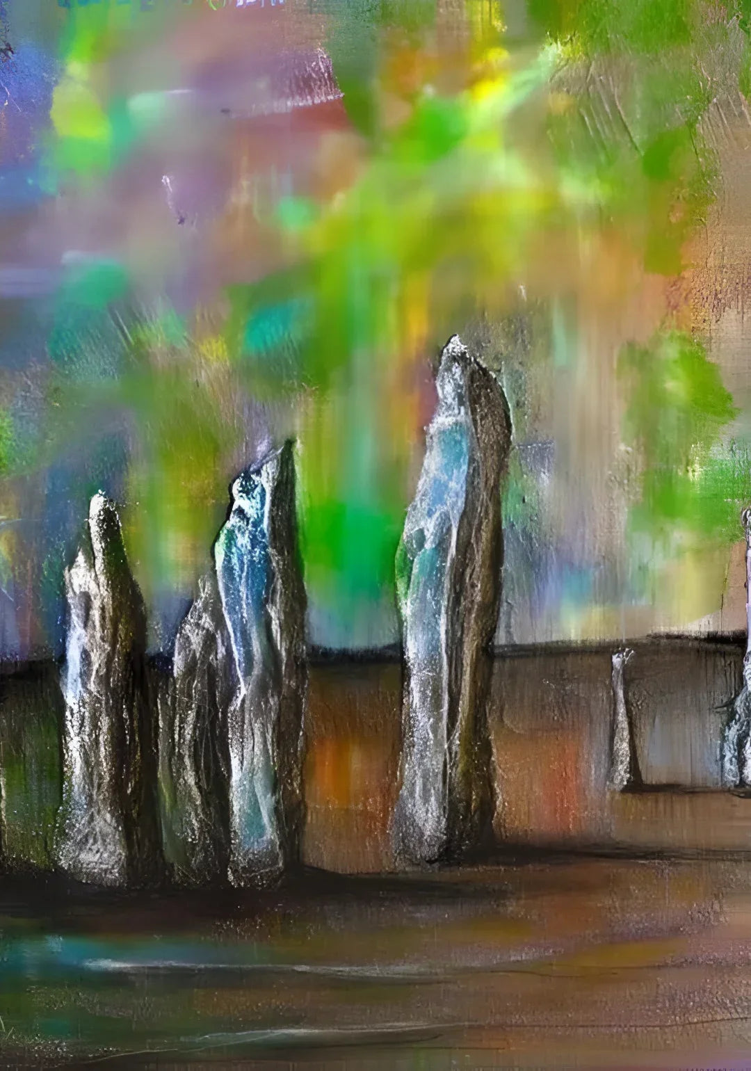 Callanish Northern Lights - Hebridean Islands Art Gallery Scotland Worldwide Shipping Abstract Stones Painting Kevin Hunter Portfolio