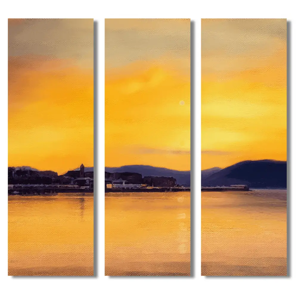 Cardwell Bay Triptych Canvas Print of a Golden Sunset Over Water