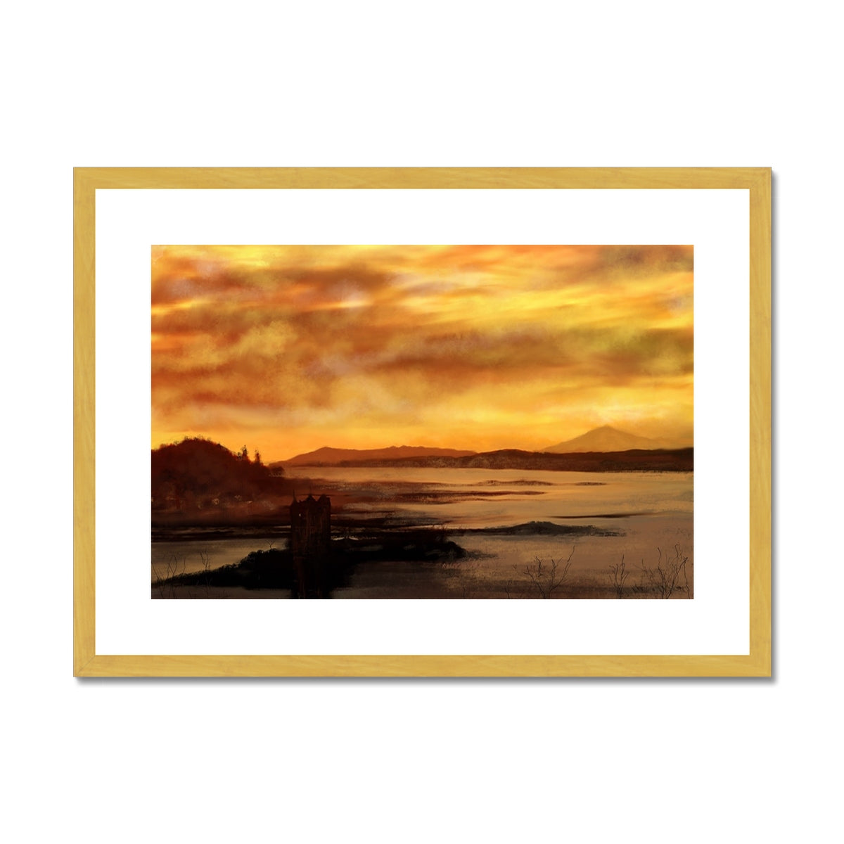 Castle Stalker Dusk Painting | Antique Framed & Mounted Prints From Scotland