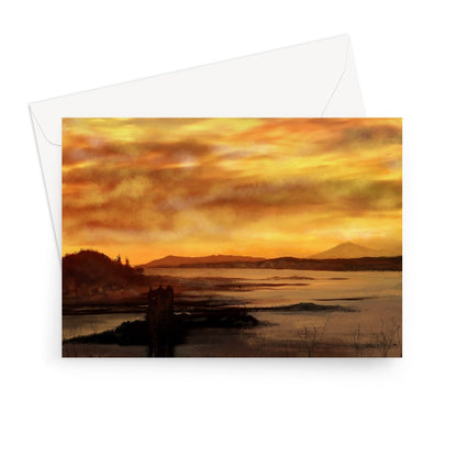 Castle Stalker Dusk Scottish Art Gifts Greeting Card | Historic &amp; Iconic Scotland Art Gallery | Paintings, Prints, Homeware and Art Gifts From Scotland By Scottish Artist Kevin Hunter