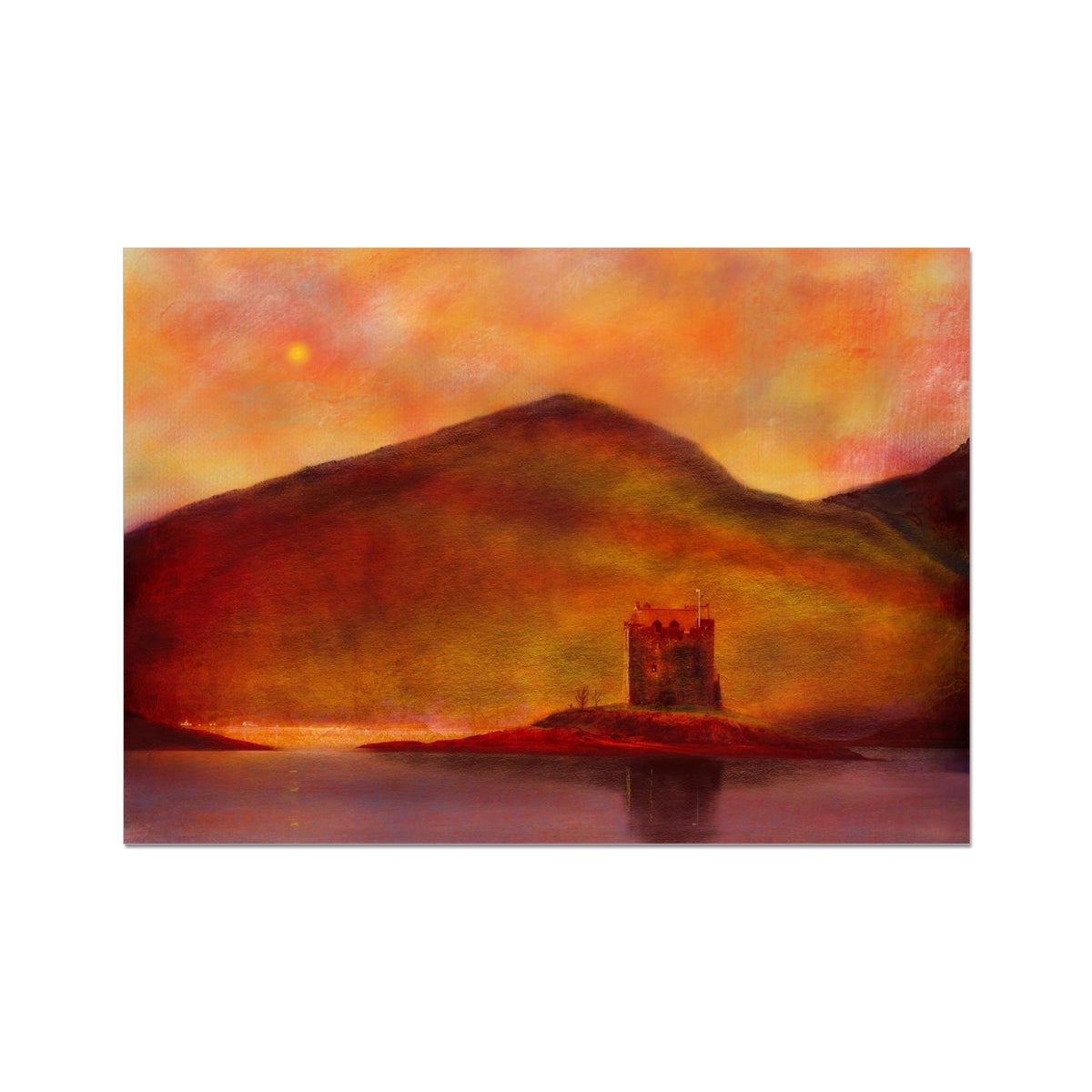 Castle Stalker Sunset Prints | Historic & Iconic Scotland Art Gallery | Paintings, Prints, Homeware and Art Gifts From Scotland By Scottish Artist Kevin Hunter