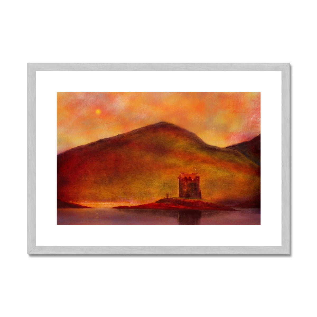 Castle Stalker Sunset Painting | Antique Framed & Mounted Prints From Scotland