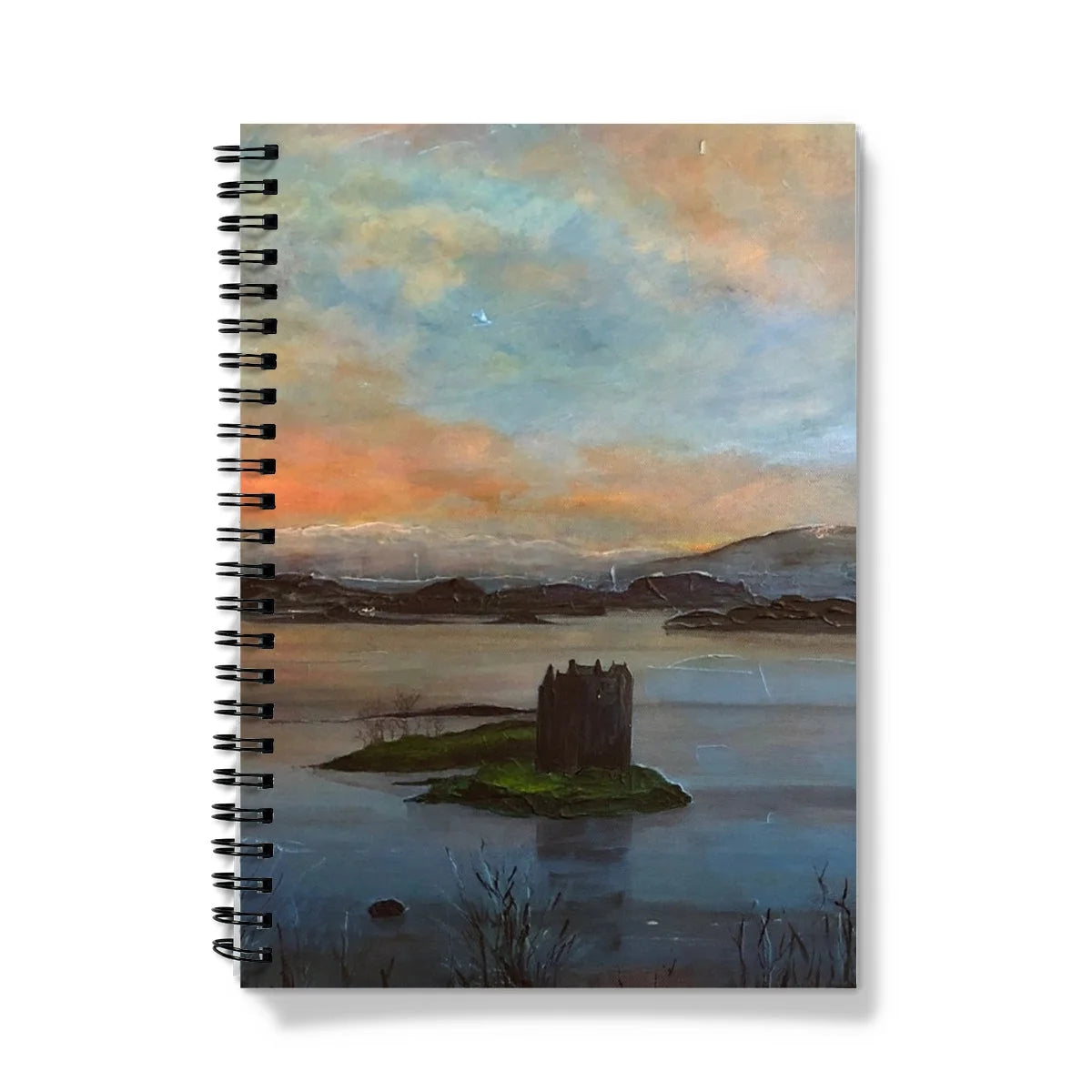 Castle Stalker Twilight Notebook - Historic & Iconic Art Gallery Scotland Worldwide Shipping Spiral-bound Notebook Colorful Scottish