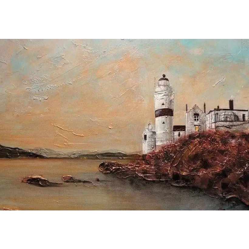 Textured Cloch Lighthouse Dawn painting from Scottish artist, perfect for dawn art prints
