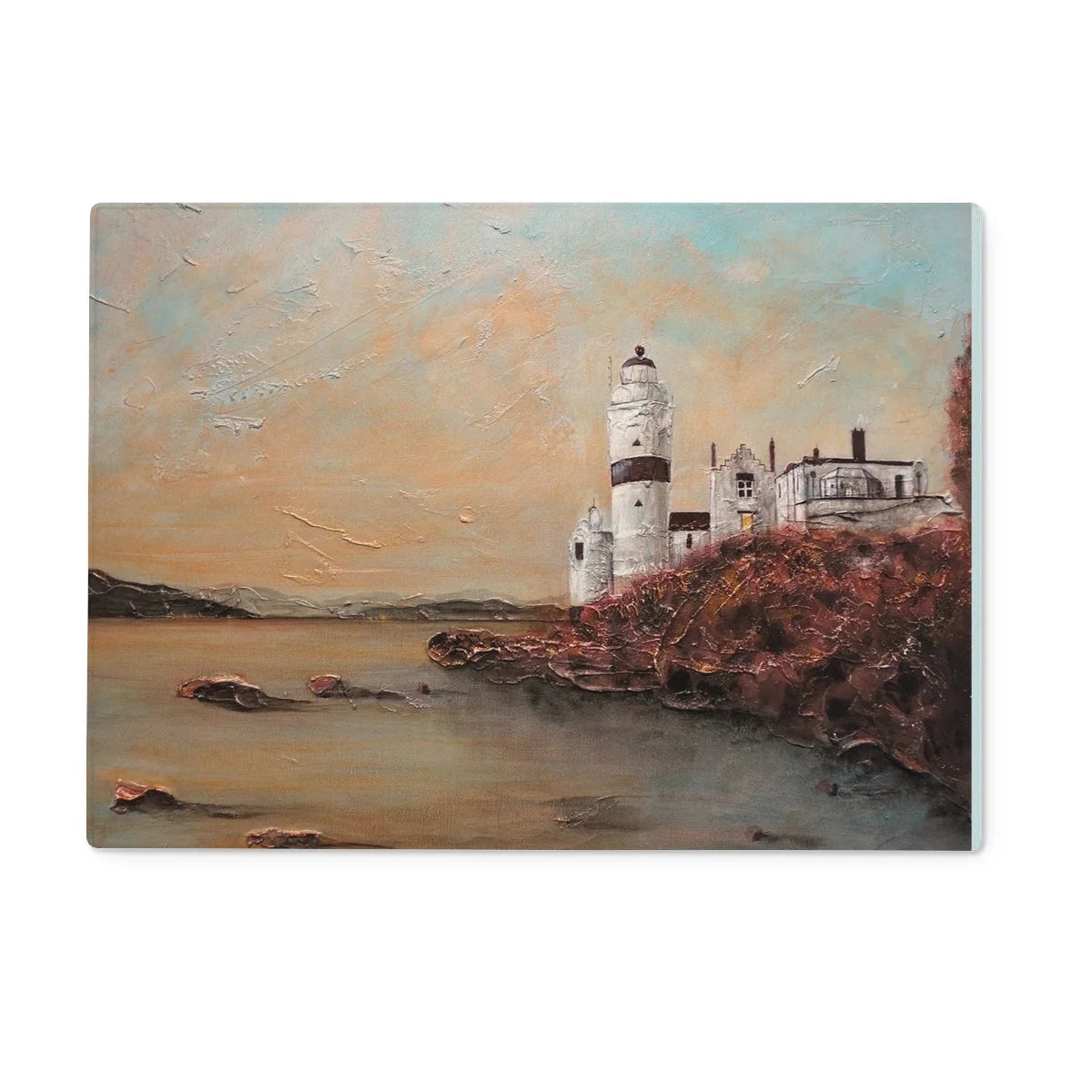 Cloch Lighthouse Dawn Glass Chopping Board - River Clyde Art Gallery Scotland Worldwide Shipping Scottish Prints