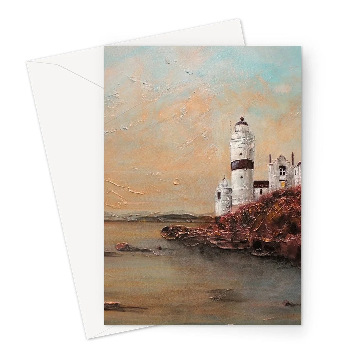 Cloch Lighthouse Dawn Greeting Card - River Clyde Art Gallery Scotland Worldwide Shipping Scottish Prints