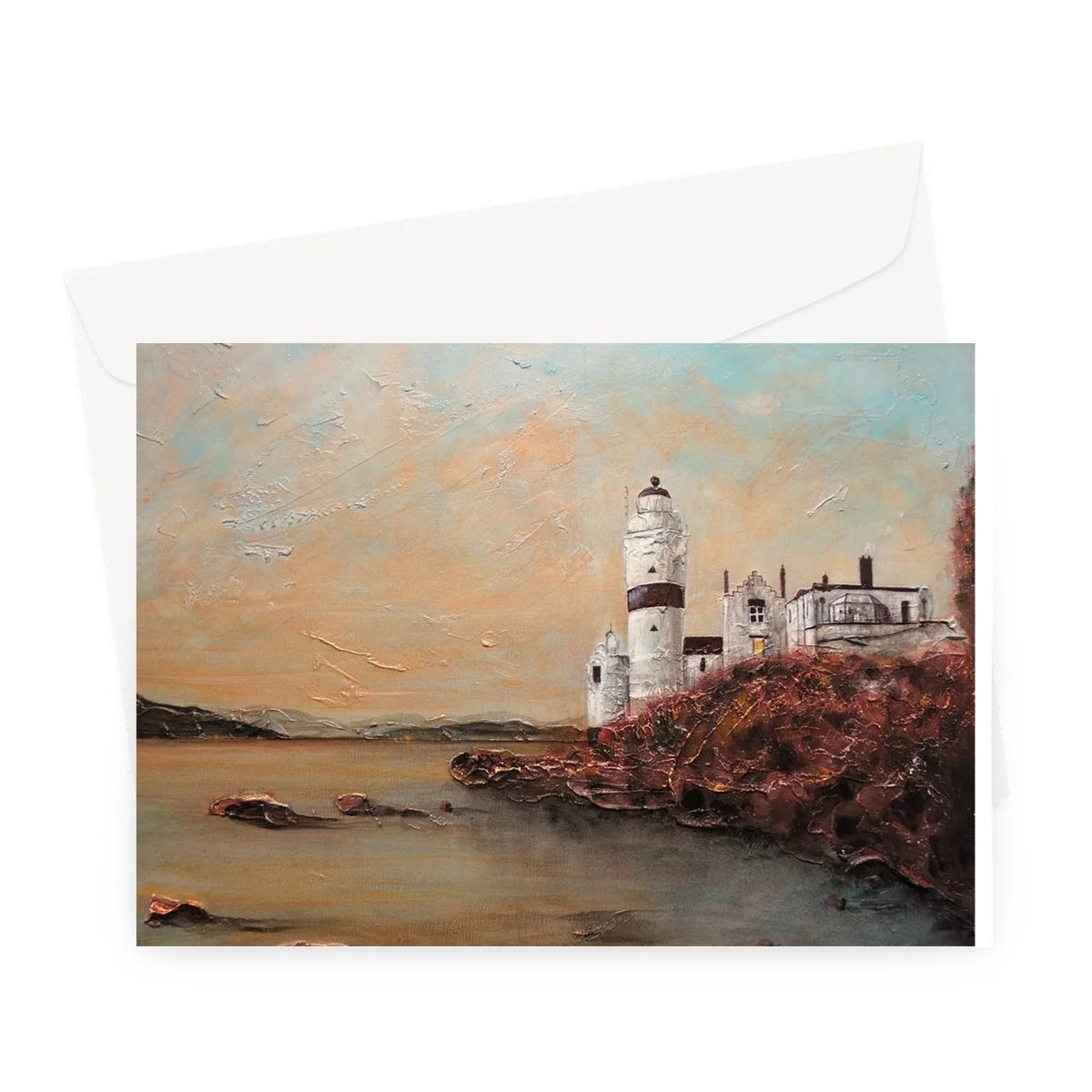 Cloch Lighthouse Dawn Greeting Card - River Clyde Art Gallery Scotland Worldwide Shipping Scottish Prints