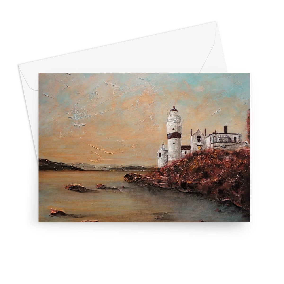 Cloch Lighthouse Dawn Scottish Art Gifts Greeting Card | River Clyde Art Gallery | Paintings, Prints, Homeware and Art Gifts From Scotland By Scottish Artist Kevin Hunter