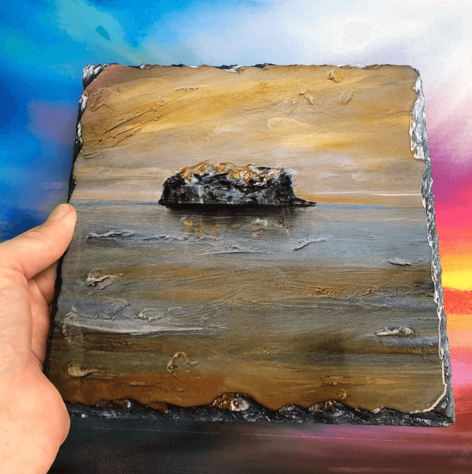 Cloch Lighthouse Dawn Slate Art-Slate Art-River Clyde Art Gallery-Paintings, Prints, Homeware, Art Gifts From Scotland By Scottish Artist Kevin Hunter