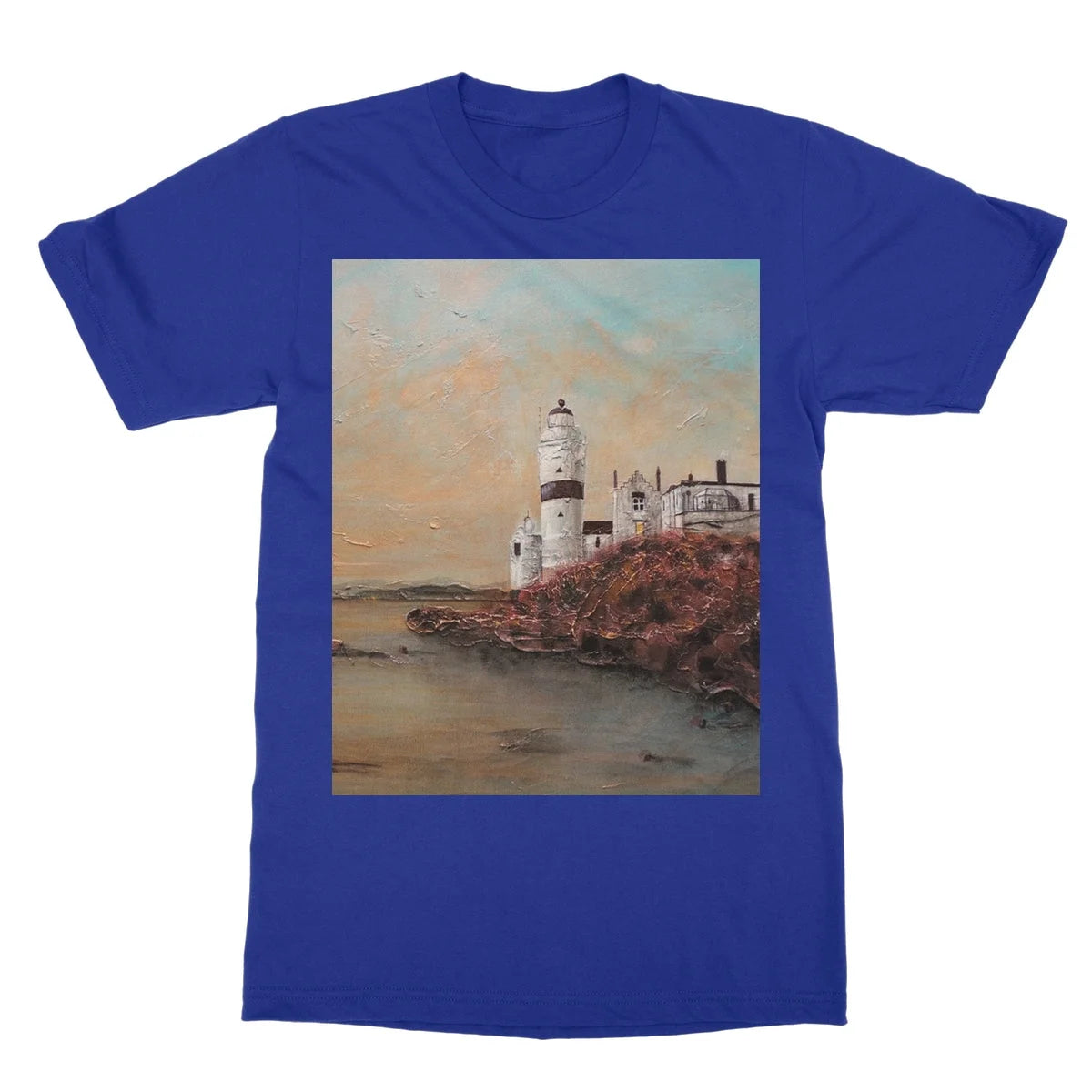 Cloch Lighthouse Dawn Softstyle T-shirt - River Clyde Art Gallery Scotland Worldwide Shipping Scottish Artist Fine Prints and Paintings
