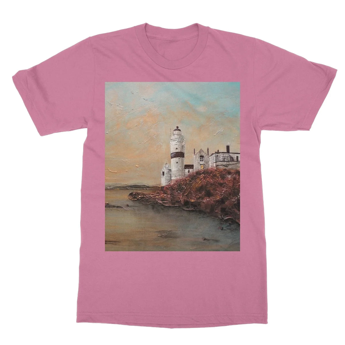 Cloch Lighthouse Dawn Softstyle T-shirt - River Clyde Art Gallery Scotland Worldwide Shipping Scottish Artist Fine Prints and Paintings