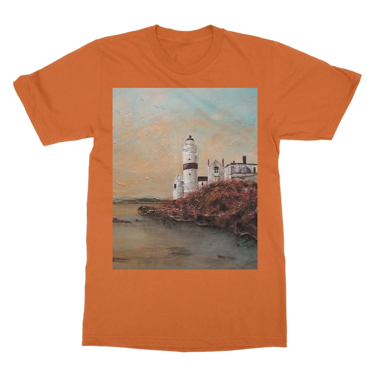 Cloch Lighthouse Dawn Softstyle T-shirt - River Clyde Art Gallery Scotland Worldwide Shipping Scottish Artist Fine Prints and Paintings