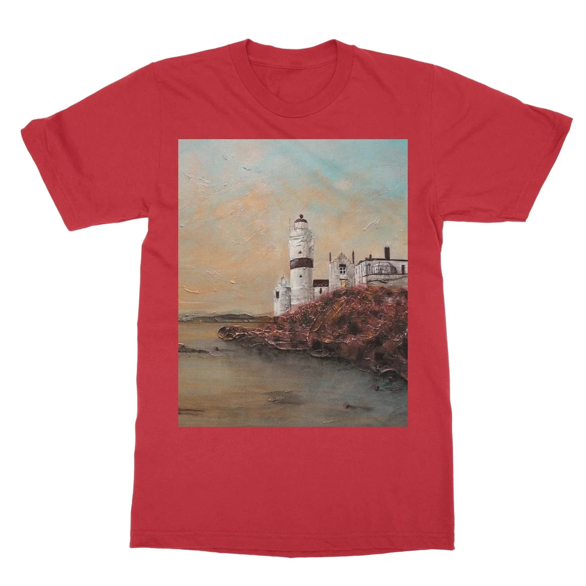 Cloch Lighthouse Dawn Softstyle T-shirt - River Clyde Art Gallery Scotland Worldwide Shipping Scottish Artist Fine Prints and Paintings