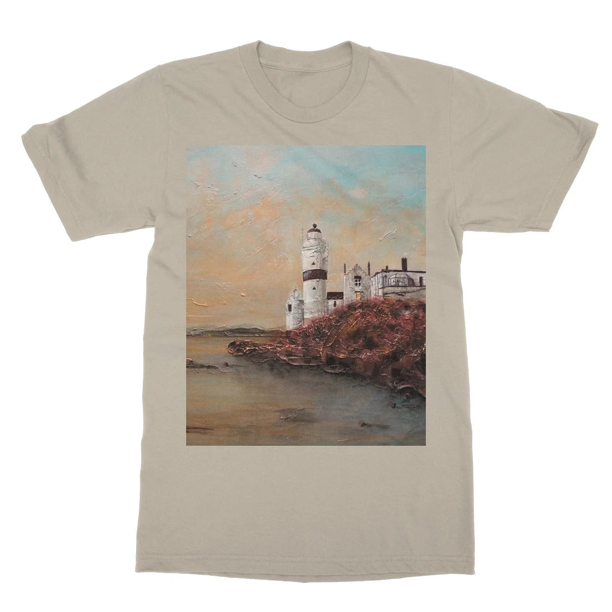 Cloch Lighthouse Dawn Softstyle T-shirt - River Clyde Art Gallery Scotland Worldwide Shipping Scottish Artist Fine Prints and Paintings