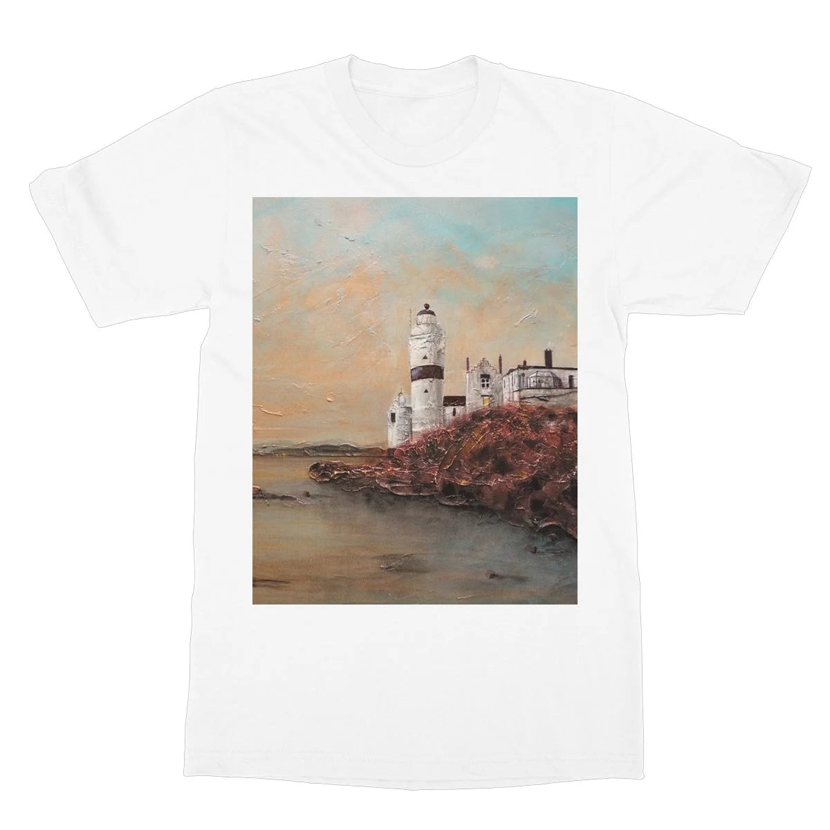 Cloch Lighthouse Dawn Softstyle T-shirt - River Clyde Art Gallery Scotland Worldwide Shipping Scottish Artist Fine Prints and Paintings