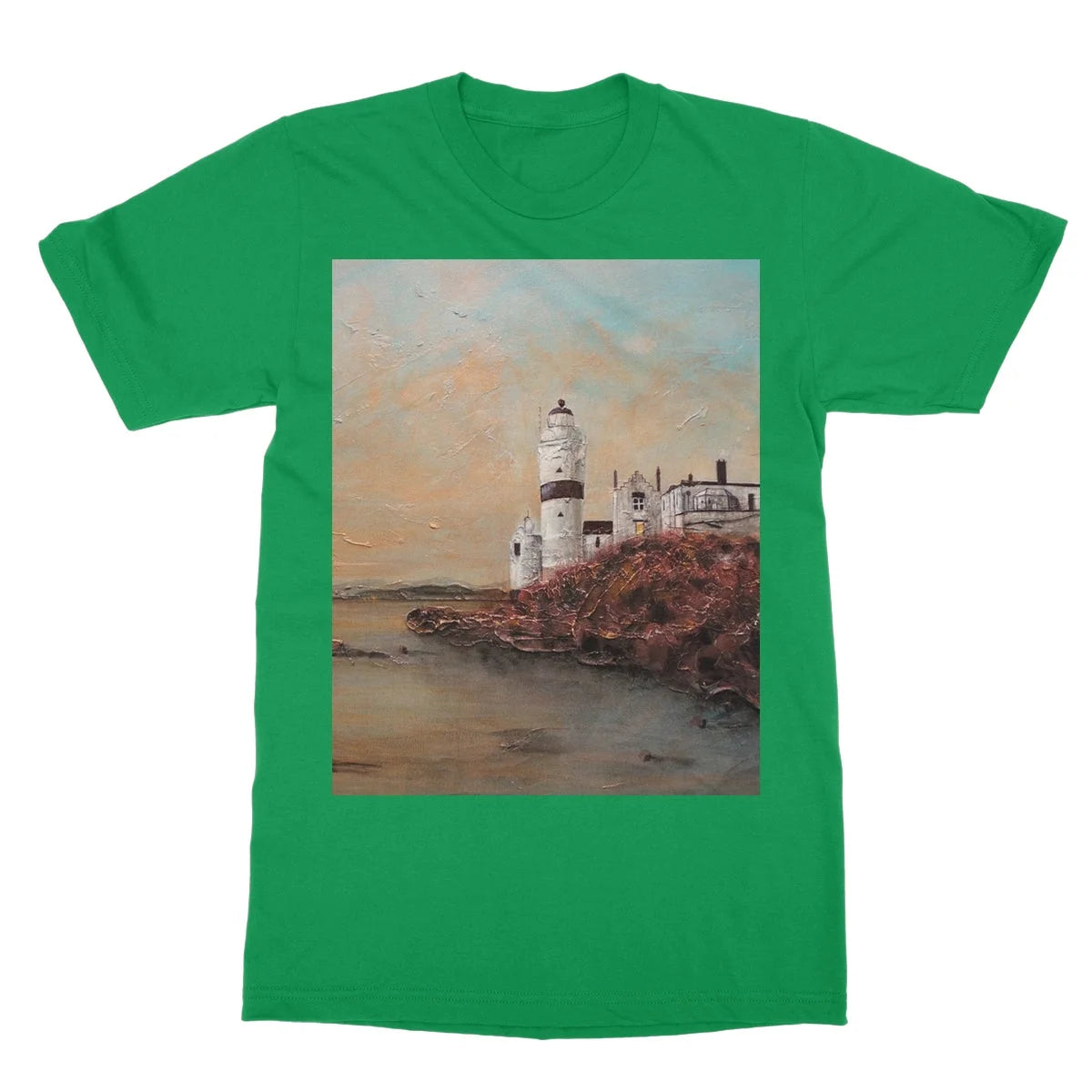 Cloch Lighthouse Dawn Softstyle T-shirt - River Clyde Art Gallery Scotland Worldwide Shipping Scottish Artist Fine Prints and Paintings