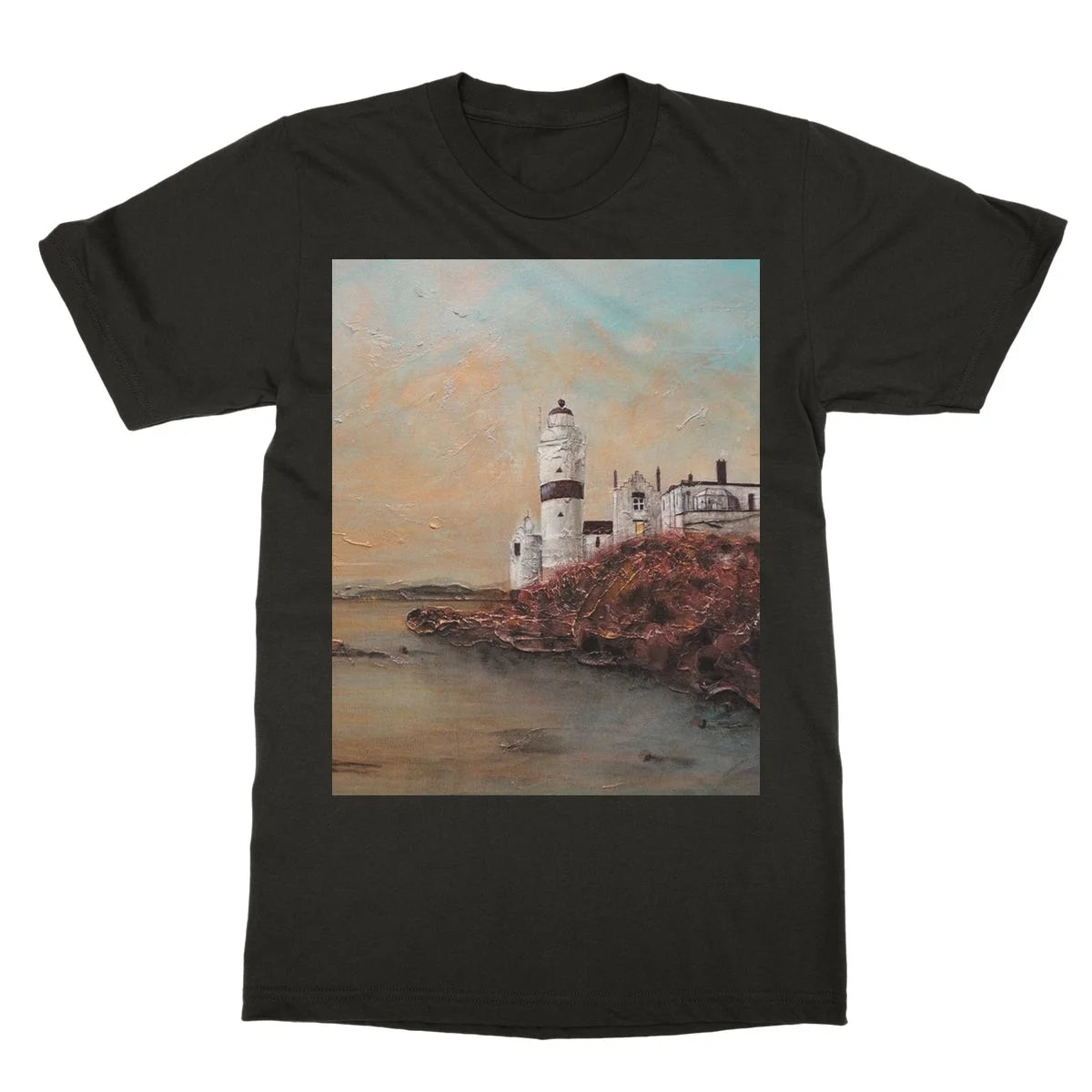 Cloch Lighthouse Dawn Softstyle T-shirt - River Clyde Art Gallery Scotland Worldwide Shipping Scottish Artist Fine Prints and Paintings