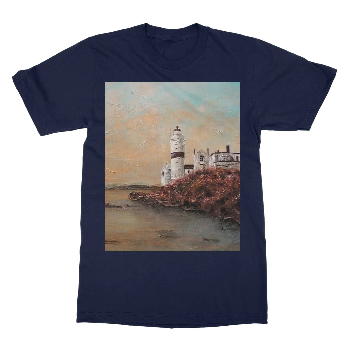 Cloch Lighthouse Dawn Softstyle T-shirt - River Clyde Art Gallery Scotland Worldwide Shipping Scottish Artist Fine Prints and Paintings