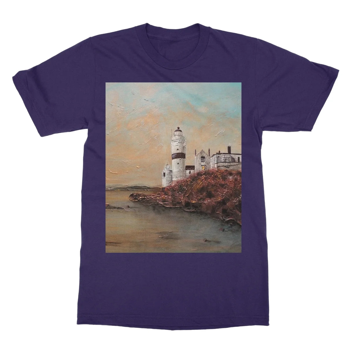 Cloch Lighthouse Dawn Softstyle T-shirt - River Clyde Art Gallery Scotland Worldwide Shipping Scottish Artist Fine Prints and Paintings