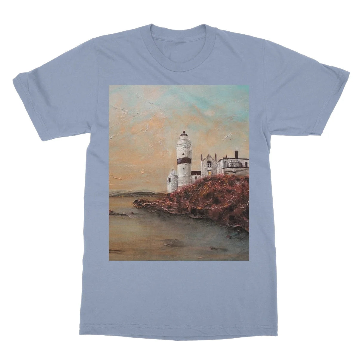 Cloch Lighthouse Dawn Softstyle T-shirt - River Clyde Art Gallery Scotland Worldwide Shipping Scottish Artist Fine Prints and Paintings