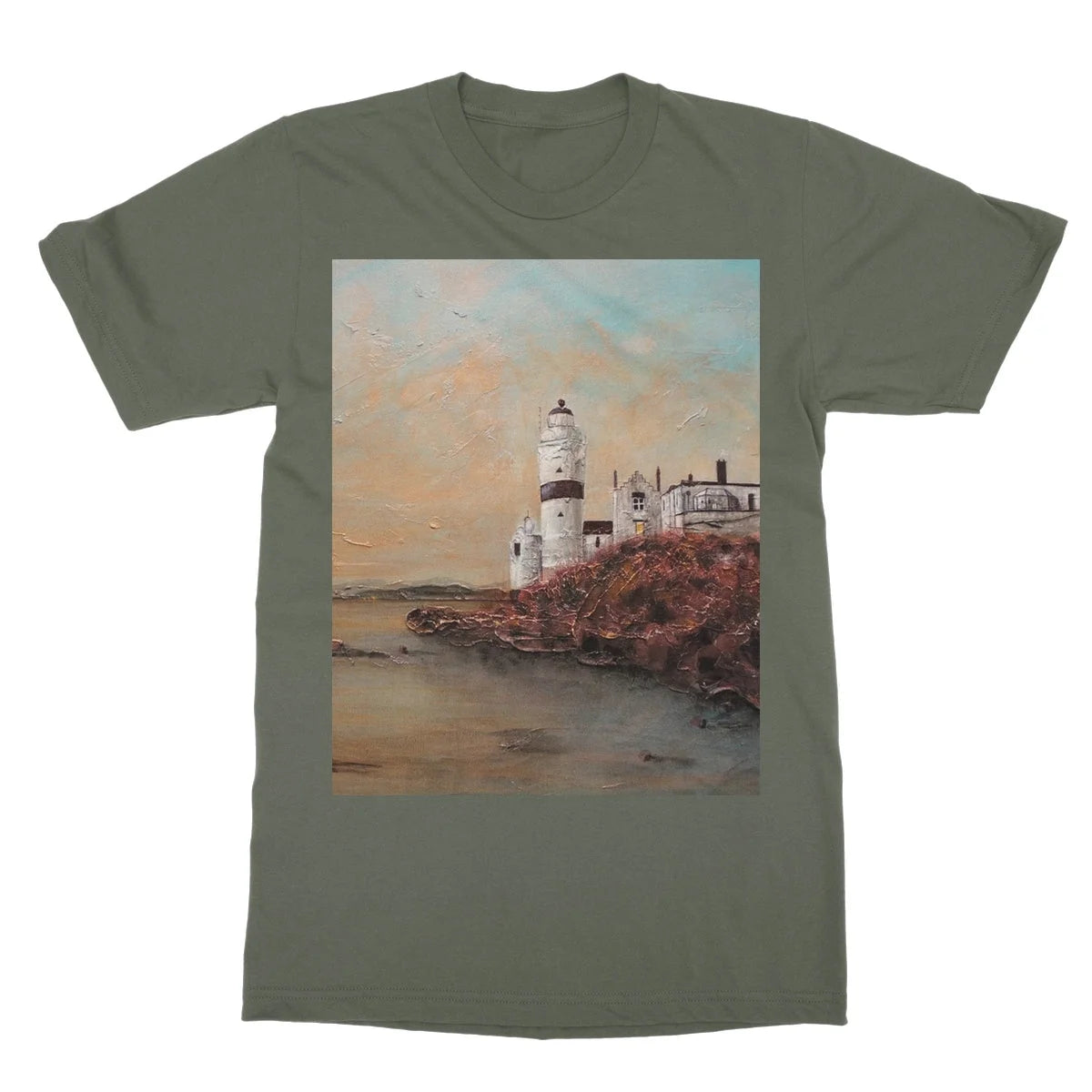 Cloch Lighthouse Dawn Softstyle T-shirt - River Clyde Art Gallery Scotland Worldwide Shipping Scottish Artist Fine Prints and Paintings