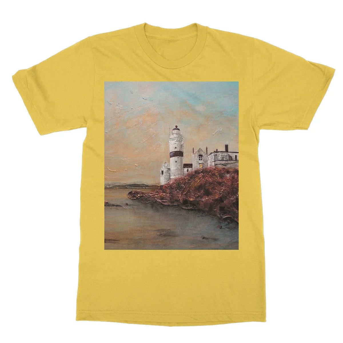 Cloch Lighthouse Dawn Softstyle T-shirt - River Clyde Art Gallery Scotland Worldwide Shipping Scottish Artist Fine Prints and Paintings