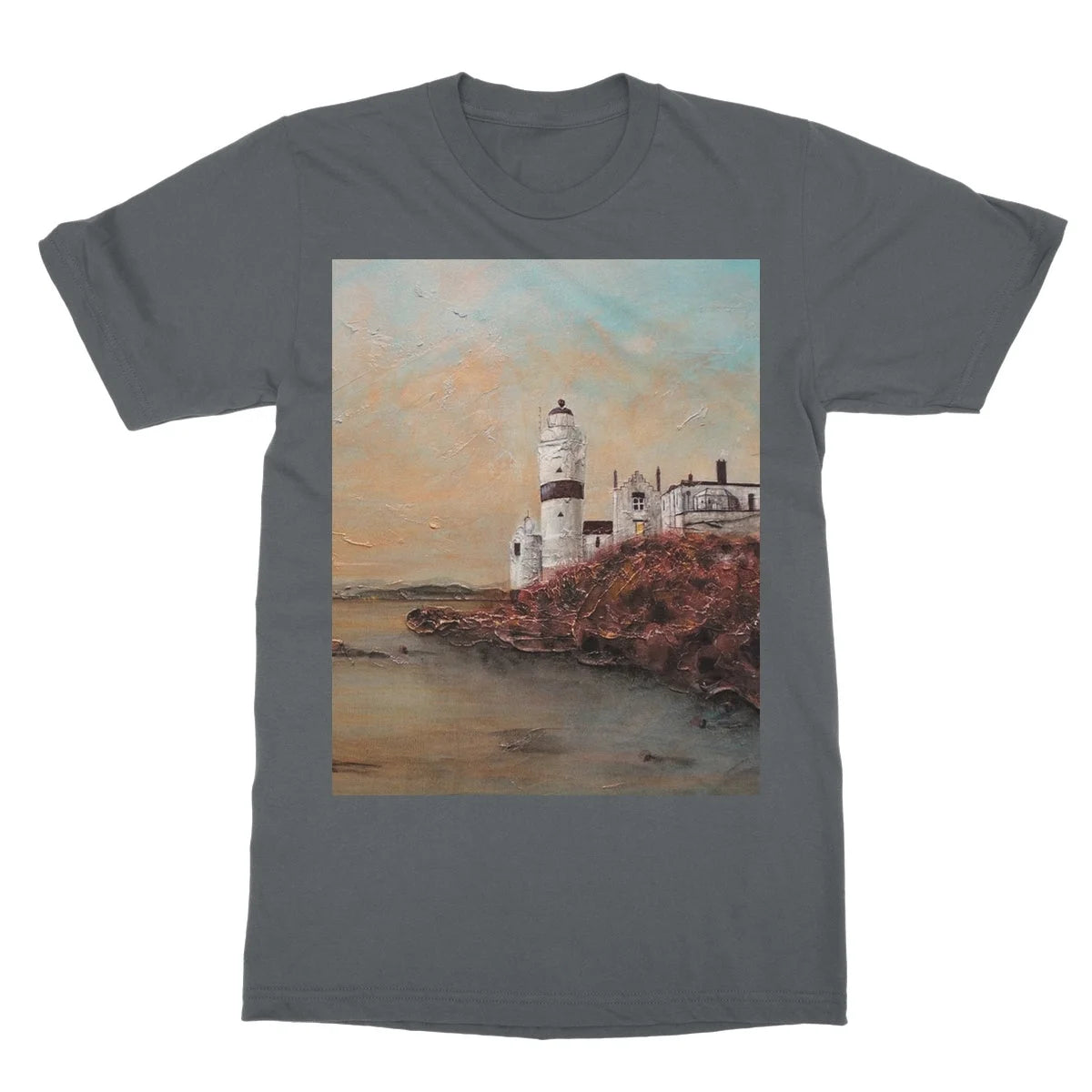Cloch Lighthouse Dawn Softstyle T-shirt - River Clyde Art Gallery Scotland Worldwide Shipping Scottish Artist Fine Prints and Paintings