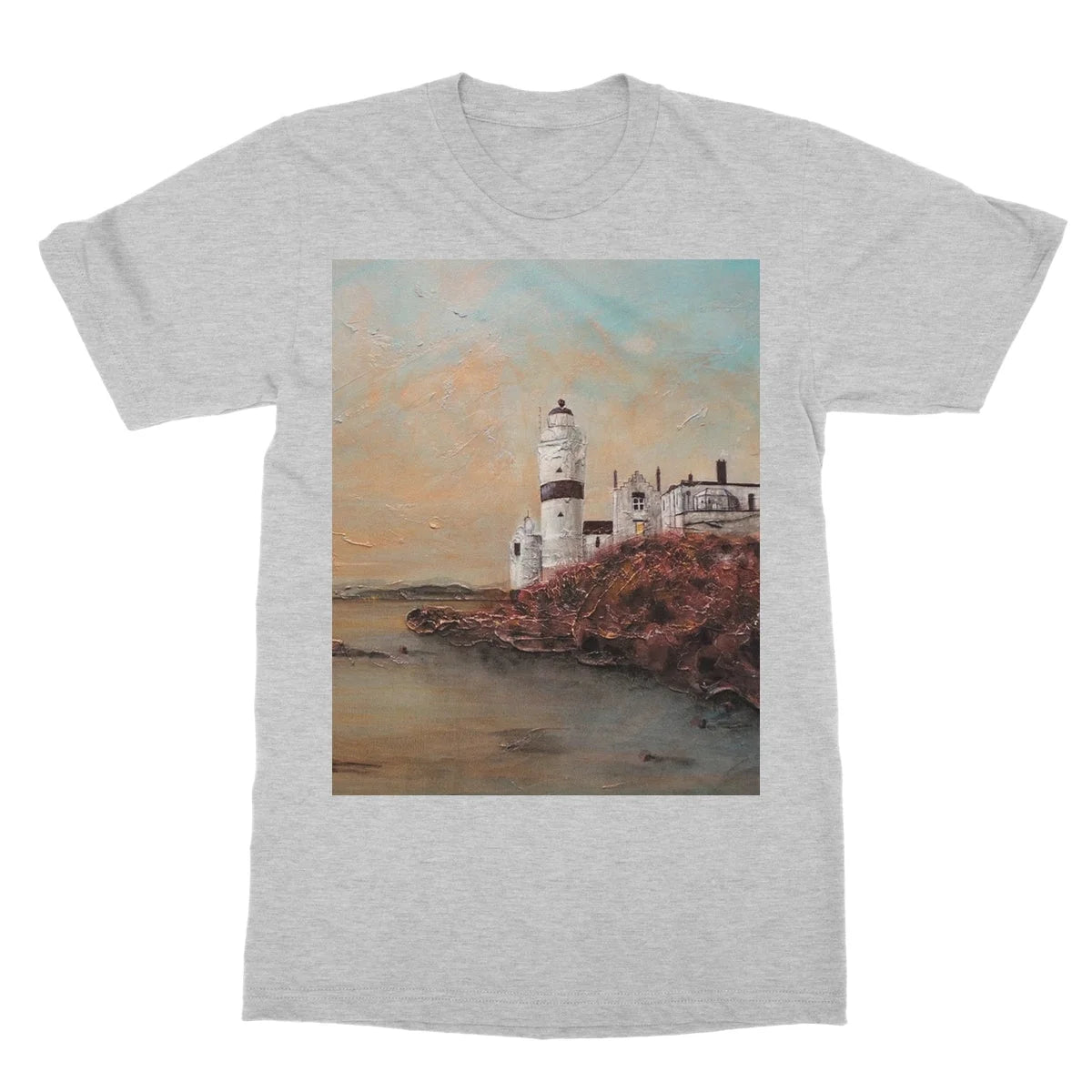 Cloch Lighthouse Dawn Softstyle T-shirt - River Clyde Art Gallery Scotland Worldwide Shipping Scottish Artist Fine Prints and Paintings