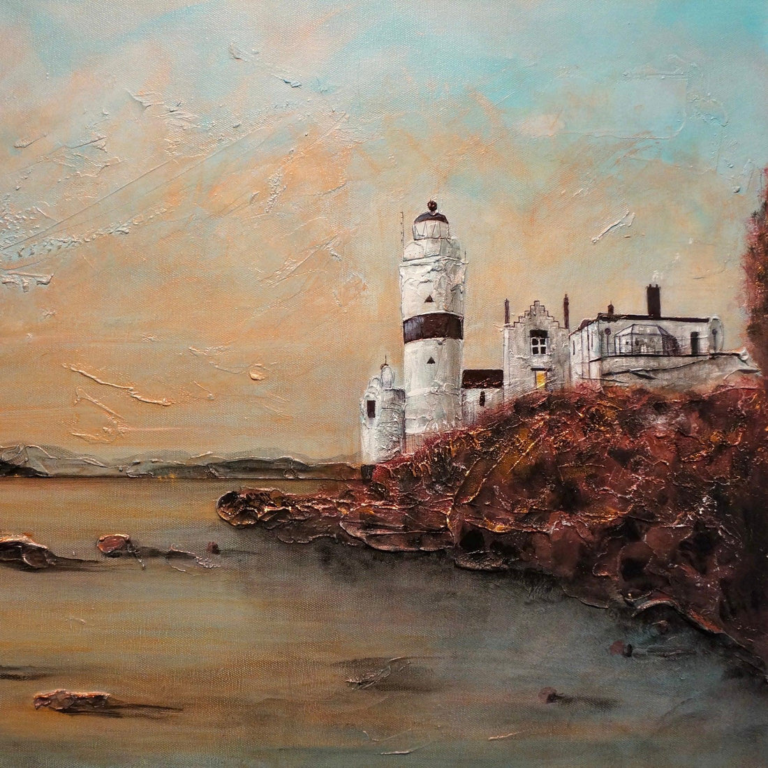 Cloch Lighthouse Dawn Wooden Art Block | Gifts Made In Scotland