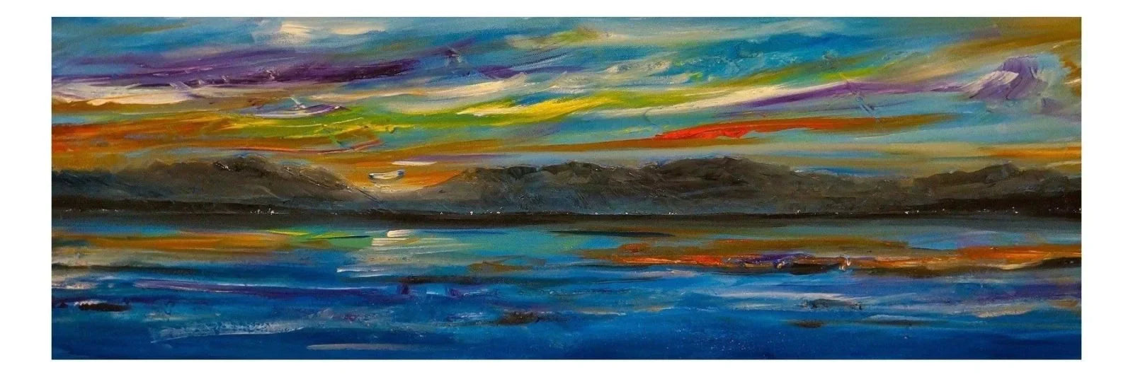 Clyde Summer Dusk Panoramic Prints - River Art Gallery Scotland Worldwide Shipping Vibrant Abstract Landscape Paintings and by Artist