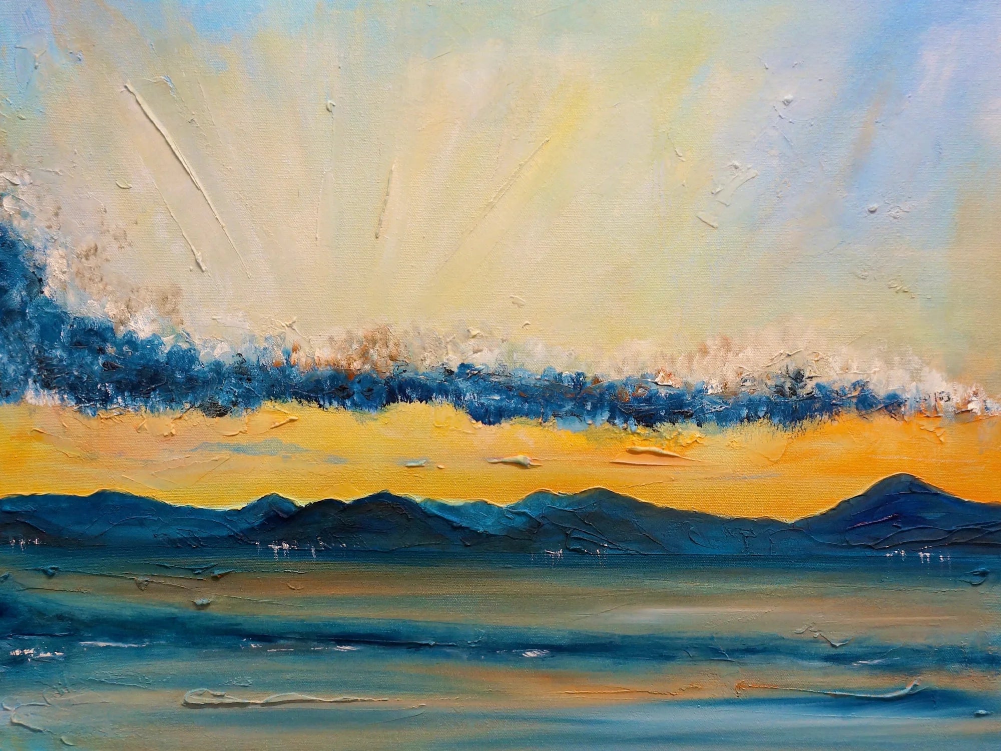 Clyde Summer Storm Clouds - River Art Gallery Scotland Worldwide Shipping Vibrant Oil Painting Kevin Hunter Portfolio Giclee Prints