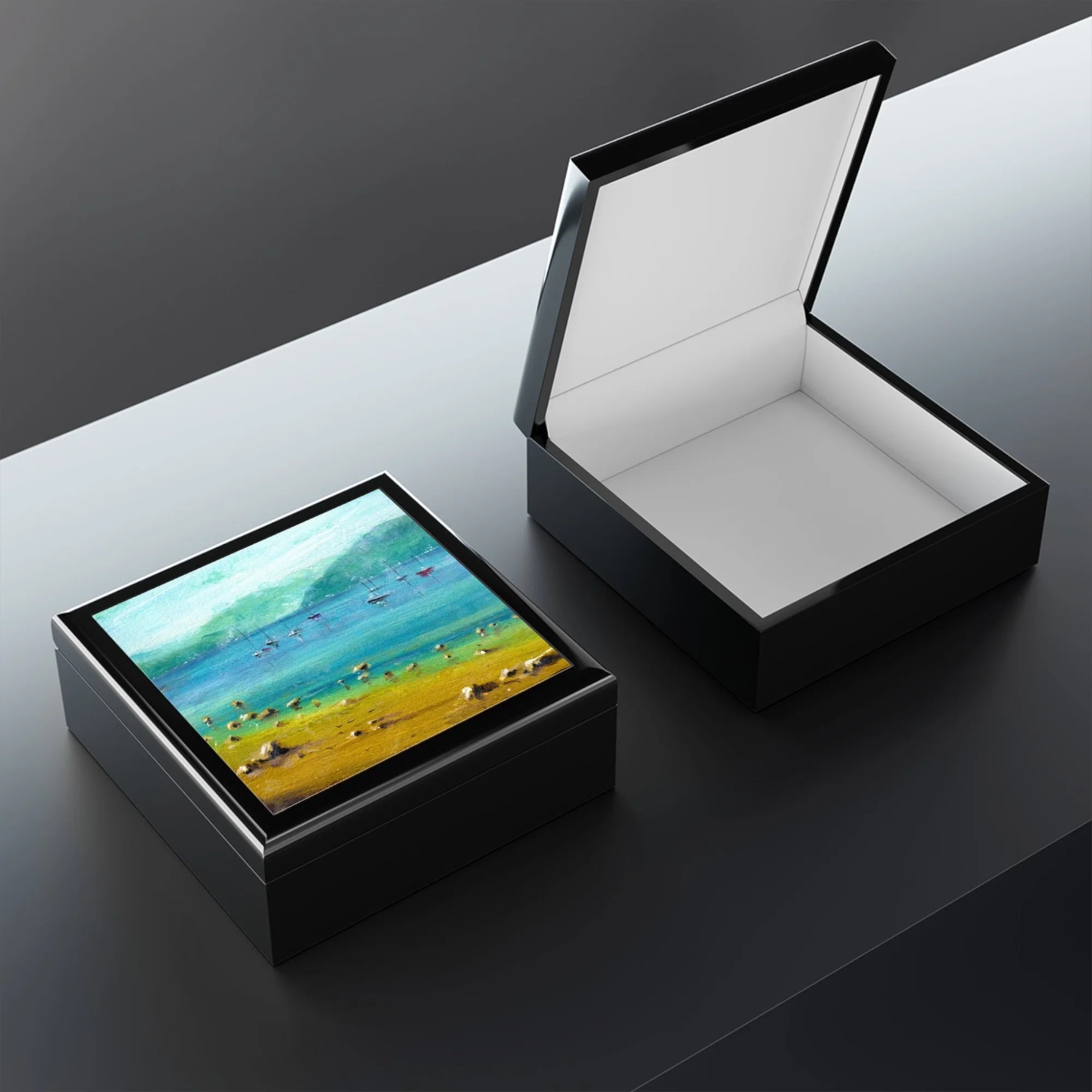 Clyde Summers Day | Art Jewellery Box | Scotland - River Gallery Worldwide Shipping Two Black Wooden Hunter Scottish Prints and Original