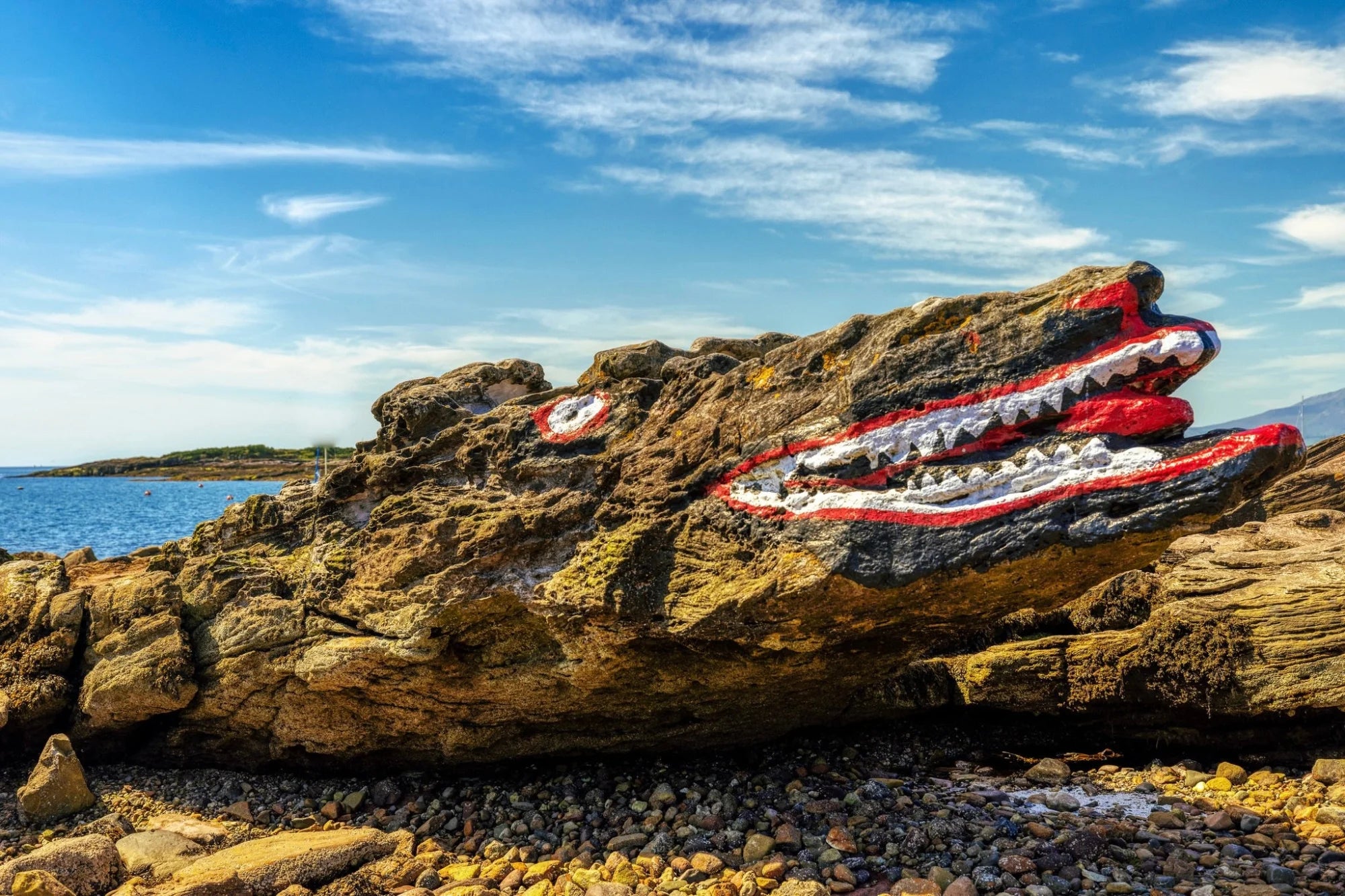 Crocodile Rock Millport | Photography Prints from Scotland - River Clyde Art Gallery Worldwide Shipping Crocodile-painted Rock Formation