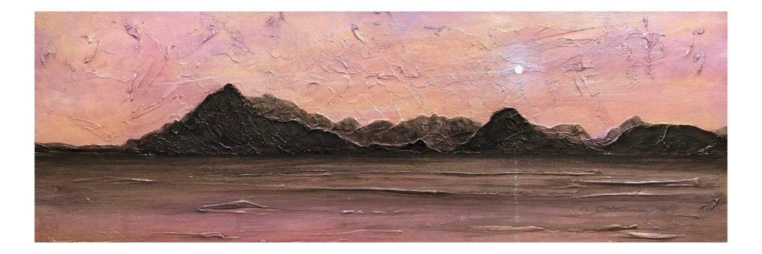 Cuillin Skye Moonset | Panoramic Painting &amp; Art Prints | Skye Art Gallery | Paintings, Prints, Homeware and Art Gifts From Scotland By Scottish Artist Kevin Hunter