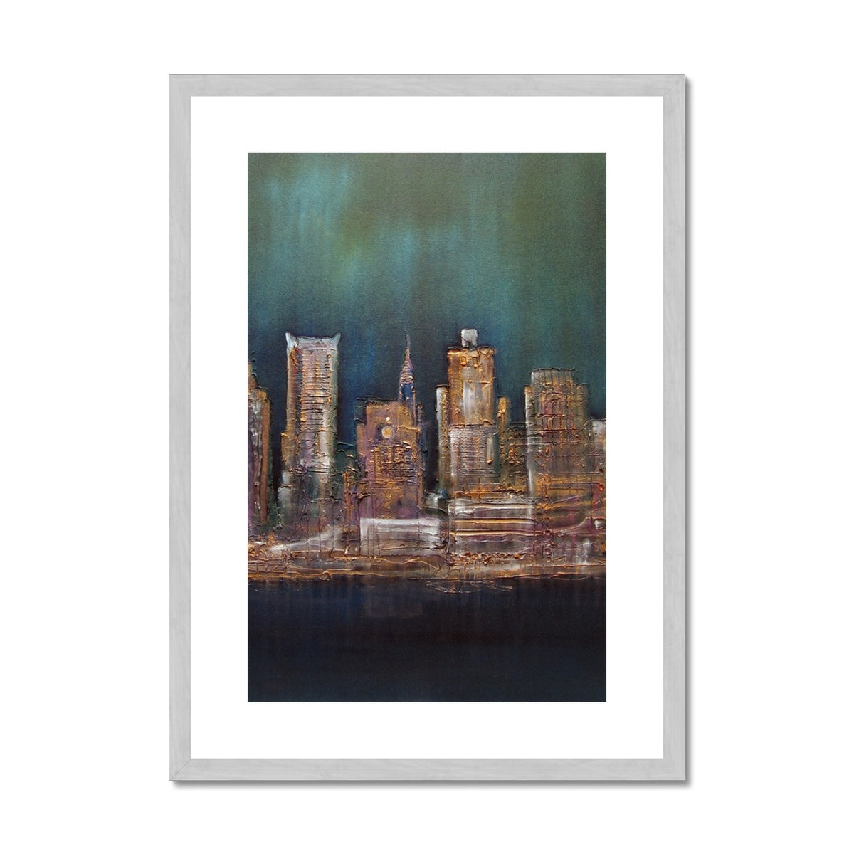 New York West Side Painting | Antique Framed & Mounted Prints From Scotland-Antique Framed & Mounted Prints-World Art Gallery-A2 Portrait-Silver Frame-Paintings, Prints, Homeware, Art Gifts From Scotland By Scottish Artist Kevin Hunter