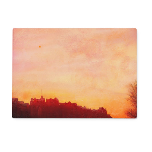 Edinburgh Castle Sunset Glass Chopping Board | Scottish Art Gifts
