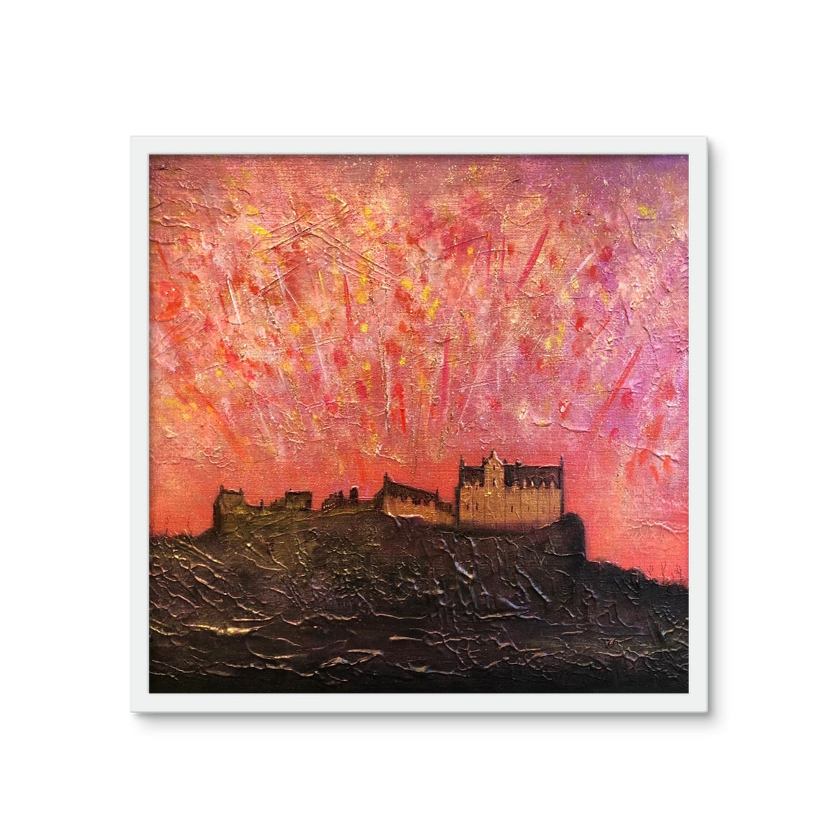 Edinburgh Castle Fireworks Framed Art Tile | Scottish Art Gifts