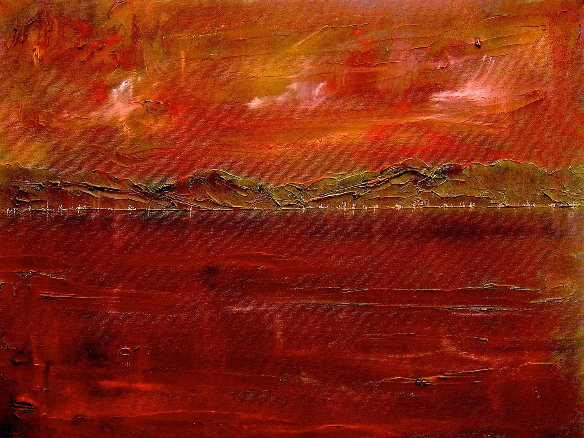 Deep Clyde Dusk - River Art Gallery Scotland Worldwide Shipping Abstract Painting Fiery Kevin Hunter Portfolio Giclee Prints