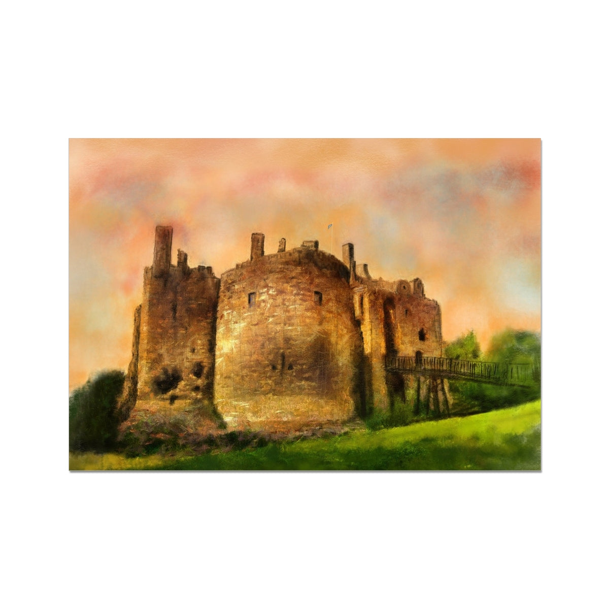 Dirleton Castle Dusk Prints | Historic & Iconic Scotland Art Gallery | Paintings, Prints, Homeware and Art Gifts From Scotland By Scottish Artist Kevin Hunter