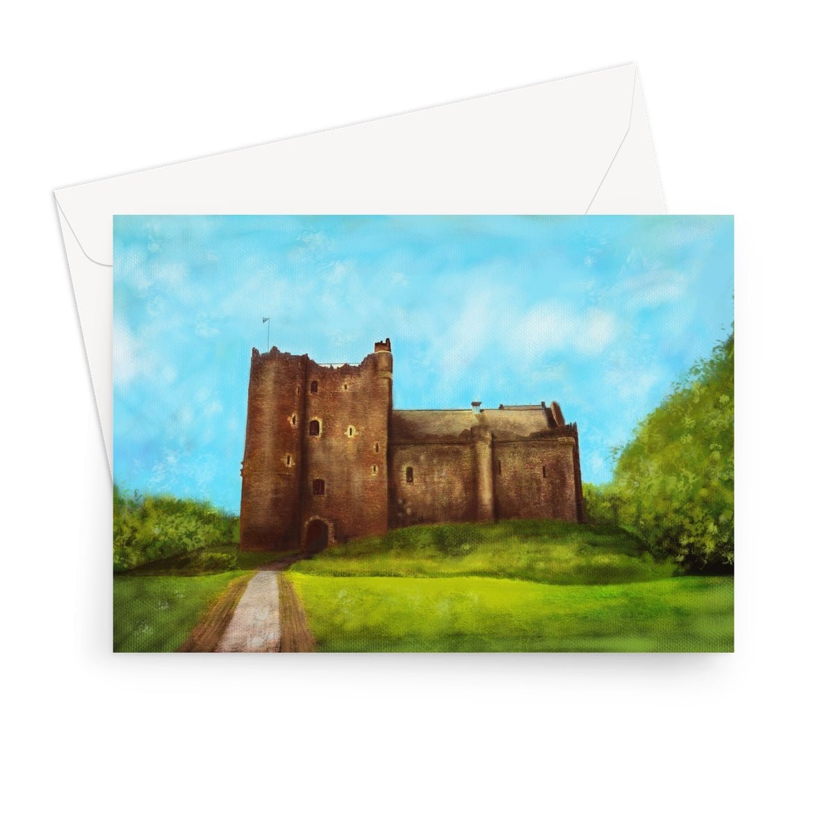 Doune Castle Art Gifts Greeting Card-Greetings Cards-Historic & Iconic Scotland Art Gallery-7"x5"-10 Cards-Paintings, Prints, Homeware, Art Gifts From Scotland By Scottish Artist Kevin Hunter
