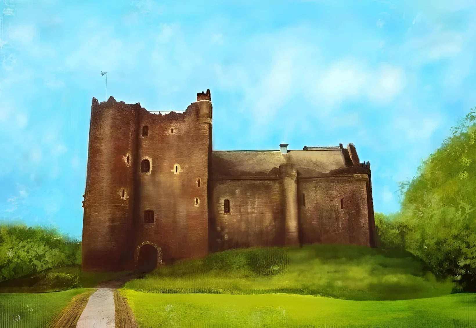 Doune Castle (castle Leoch) - Historic & Iconic Art Gallery Scotland Worldwide Shipping Weathered Stone Castle Scottish Castles Paintings