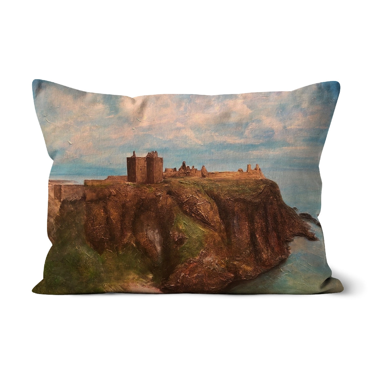 Dunnottar Castle Art Gifts Cushion | Historic &amp; Iconic Scotland Art Gallery | Paintings, Prints, Homeware and Art Gifts From Scotland By Scottish Artist Kevin Hunter