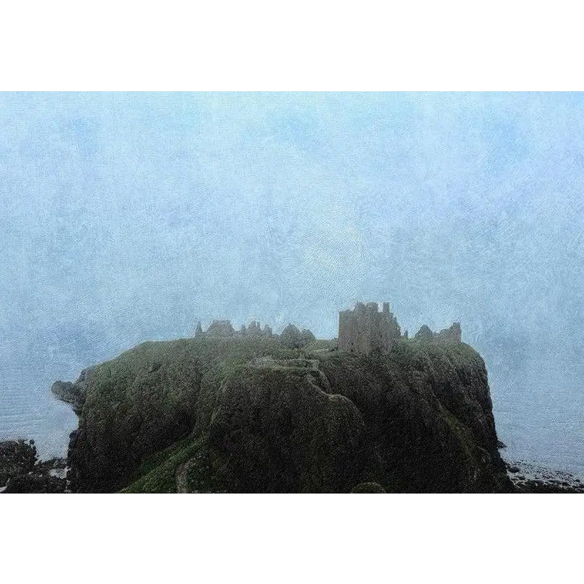 Cliffside castle ruins against misty sky for Dunnottar Castle Mist mist art prints by a Scottish artist