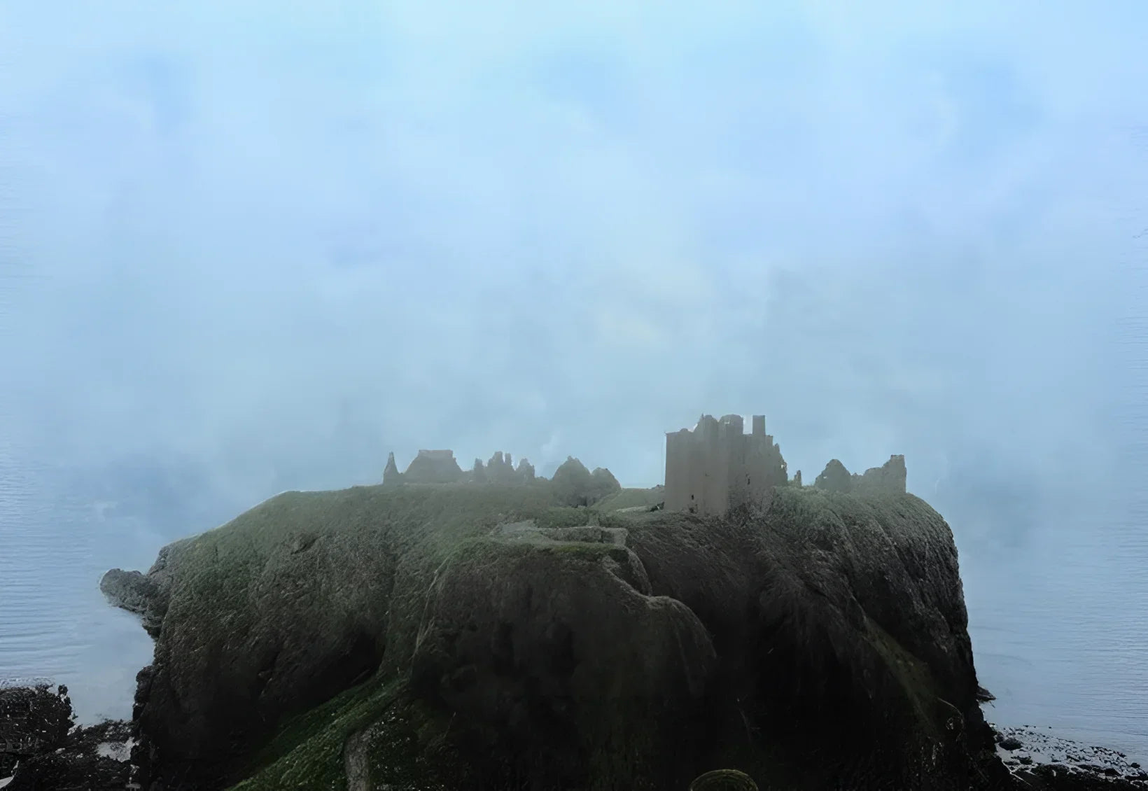 Dunnottar Castle Mist - Historic & Iconic Art Gallery Scotland Worldwide Shipping Cliffside Castle Ruins Scottish Castles Paintings