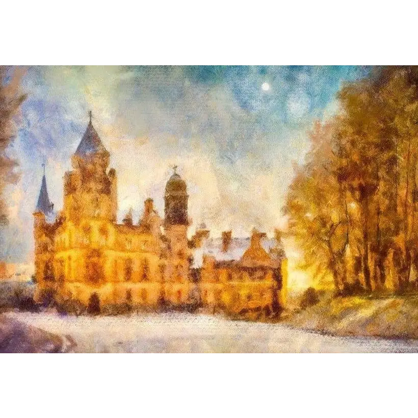 Ornate Dunrobin Castle Moonlight painting from Scottish artist art prints collection