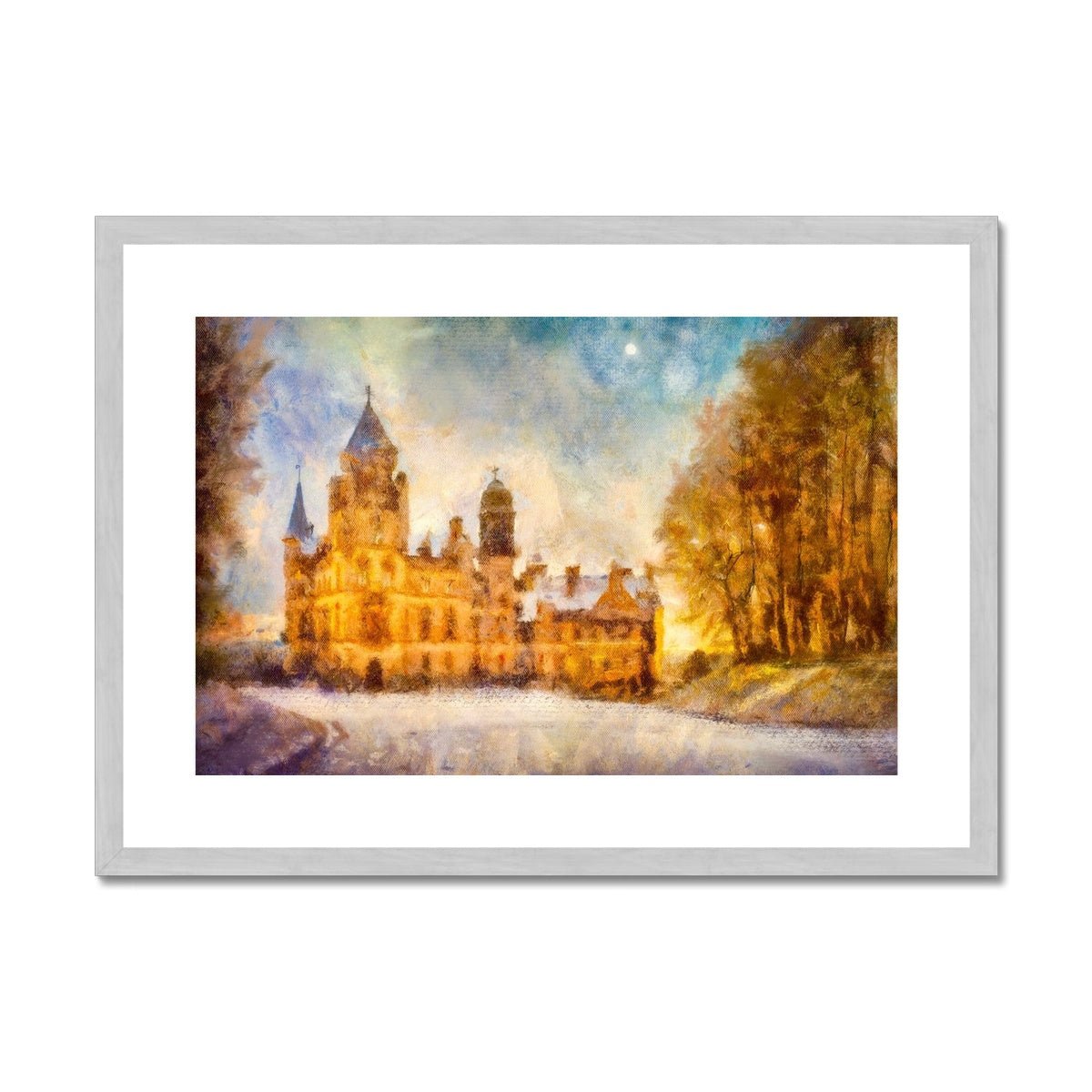 Dunrobin Castle Moonlight Painting | Antique Framed & Mounted Prints From Scotland